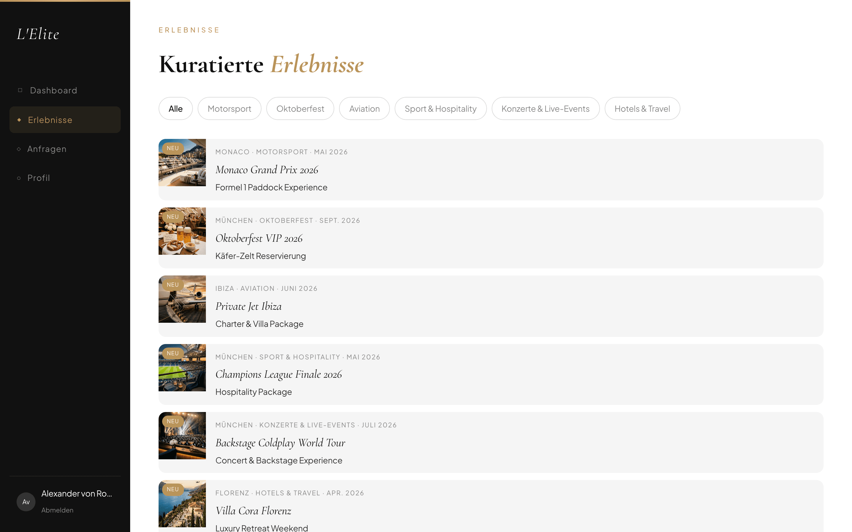 L'Elite Kuratierte Erlebnisse — Desktop